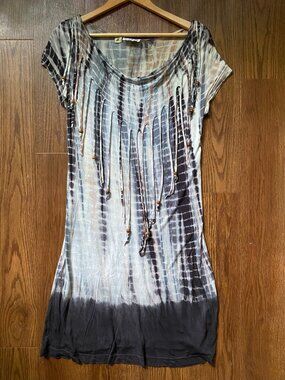 Tree of Life Boho Tie-Dye Rayon Dress Flowy Tunic Festival Mini Midi Size S